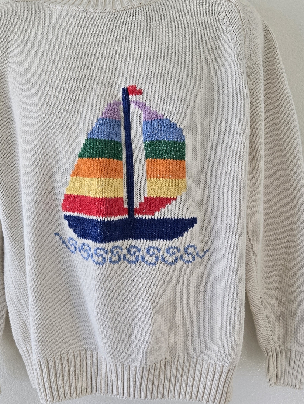 Vintage Van Heusen Sailing Boat Cotton Knit Sweater Mens Large Nautical Pteppy - Picture 4 of 16